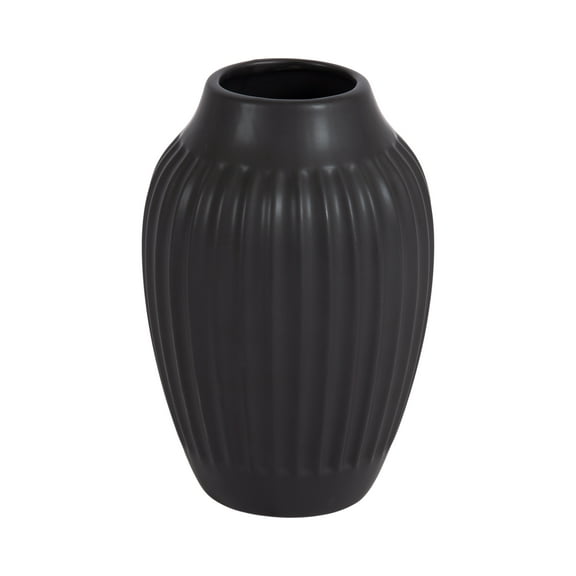 Better Homes & Gardens 7.5" Ribbed Matte Black Ceramic Curved Vase