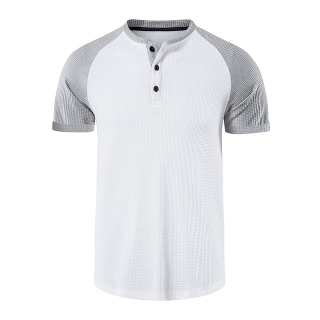 Birdeem Shirts for Men Mens Patchwork Button-Up Short Sleeve Stand Collar Top Stand Collar Top/Shirt