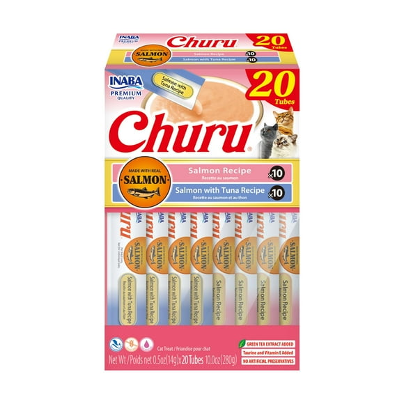 Puré cremoso para lamer churu de salmón Inaba de Cat Treats, 15 ml, 20 unidades