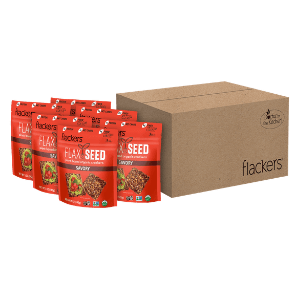 Flackers Organic Savory Flaxseed Crackers, Gluten Free, Non GMO, Vegan, Keto Snack, 5 Ounce / 6-Pack