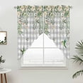 thumbnail image 2 of Swag Valance Curtains for Windows, Watercolor Floral Light Filtering Kitchen Curtains with Rod Pocket, Spring Flowers Birds Plants Gray Plaid Window Treatment Valances for Living Room, 28x36 - 2 PCS, 2 of 9