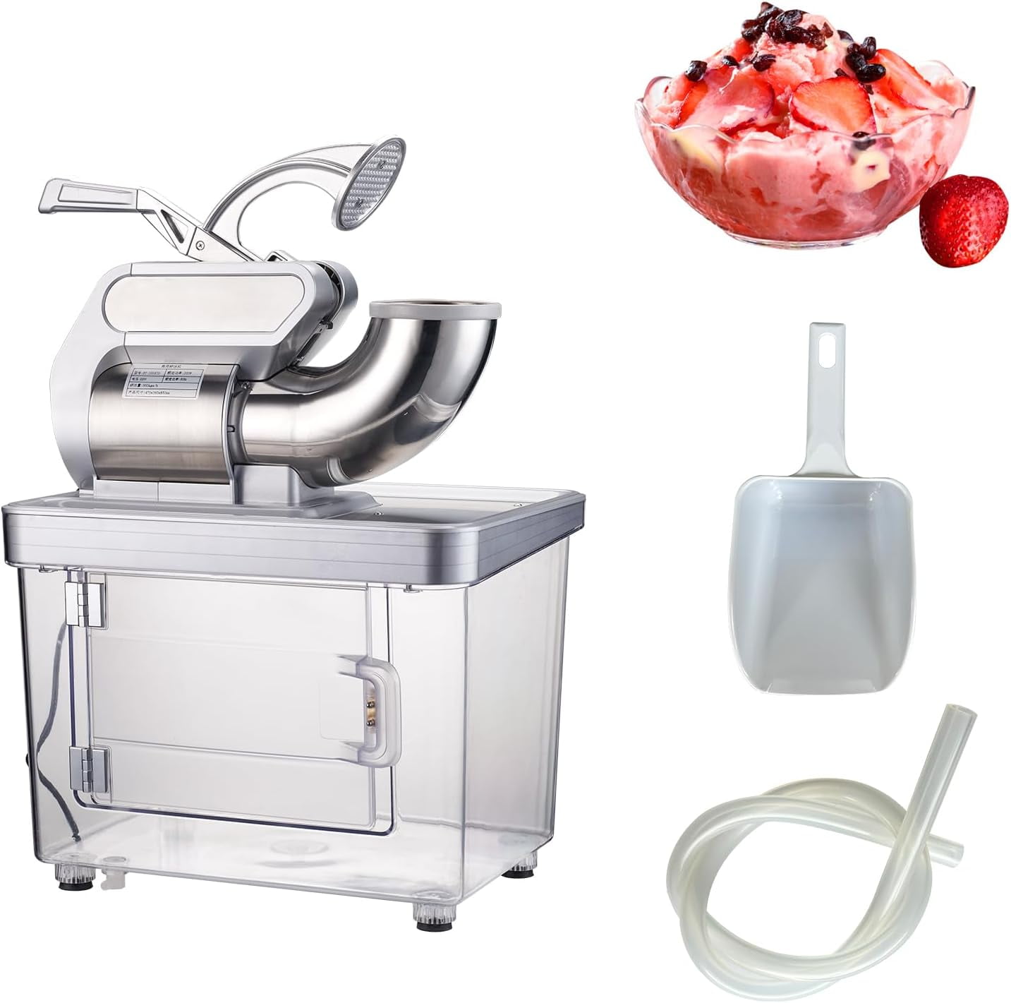 Commercial Ice Crusher Machine, 350W, 661 LBS/H, Ice Shaver Maker with 4 Stainless Steel Blades, 10 Gal Storage Box, Ice Scoop, Snow Cone Machine for Home Bar Cafes, Silver