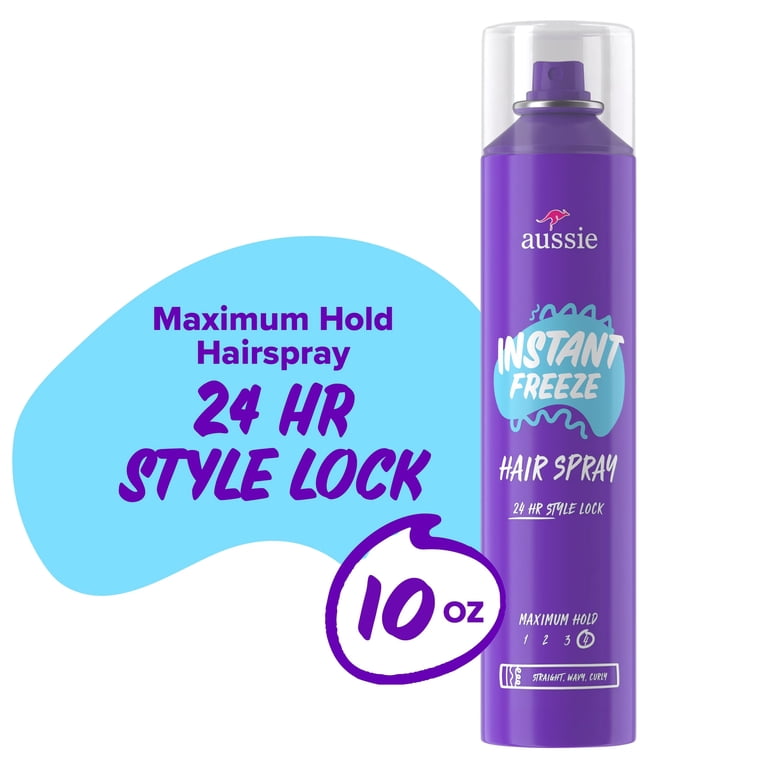 2 pack) Aussie Instant Freeze Hair Spray for Curly Hair, Straight