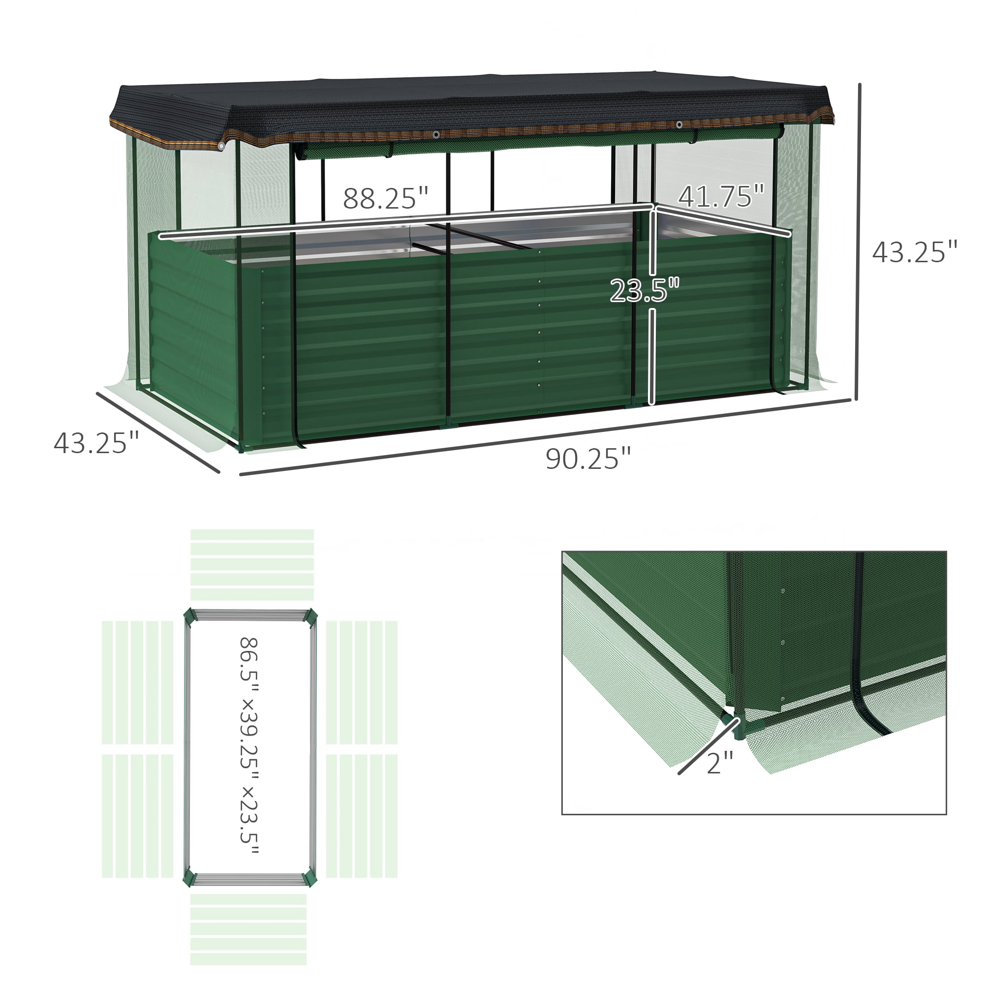 Crop Cage and Shade Cloth with Raised Garden Bed, Galvanized Steel Planter Box