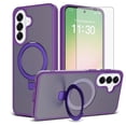 thumbnail image 1 of Asuwish Phone Case for Samsung Galaxy A57 5G Tempered Glass Screen Protector Magnetic Folding Stand Frosted Translucent Rugged Shockproof Protective Cell Cover A 57 57A LTE Women Men Deep Purple, 1 of 6