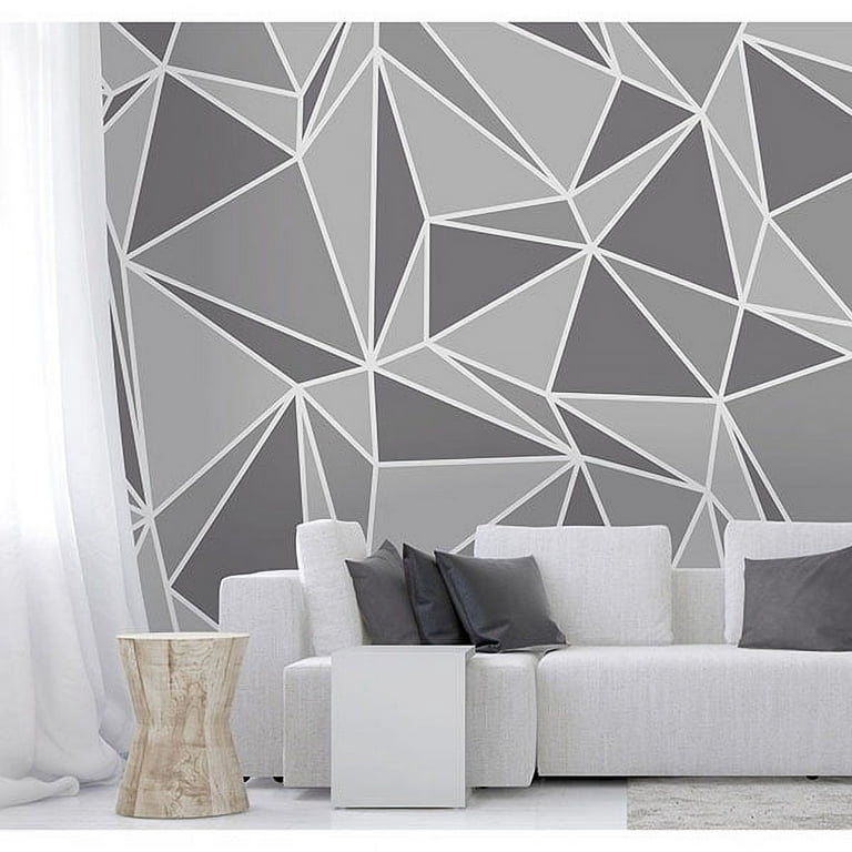 Walls Republic R6479 Grey & Silver Bohemian Metallic Triangles Wallpap