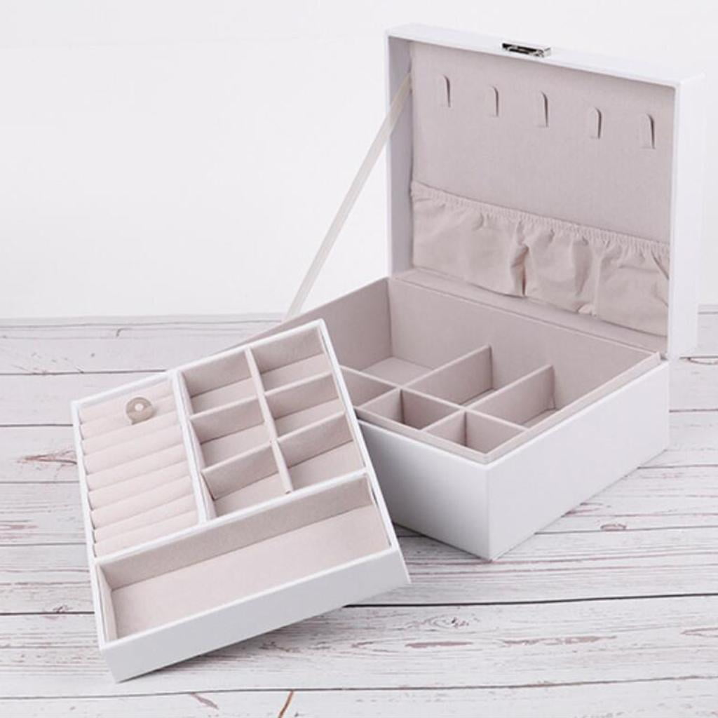 Jewelry Box Organizer Case Dual Layer PU Leather for Rings Necklace Earrings Storage Gift for Women