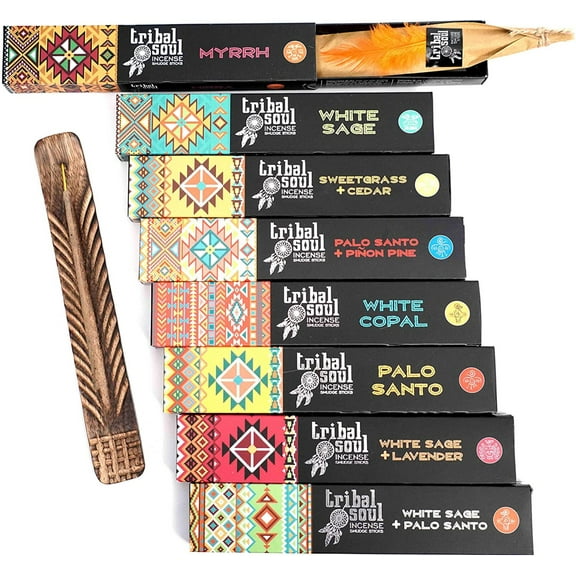 Tribal Soul Incense Smudge Sticks | Assorted Gift Set Includes 8 Fragrances | Free Ash Catcher