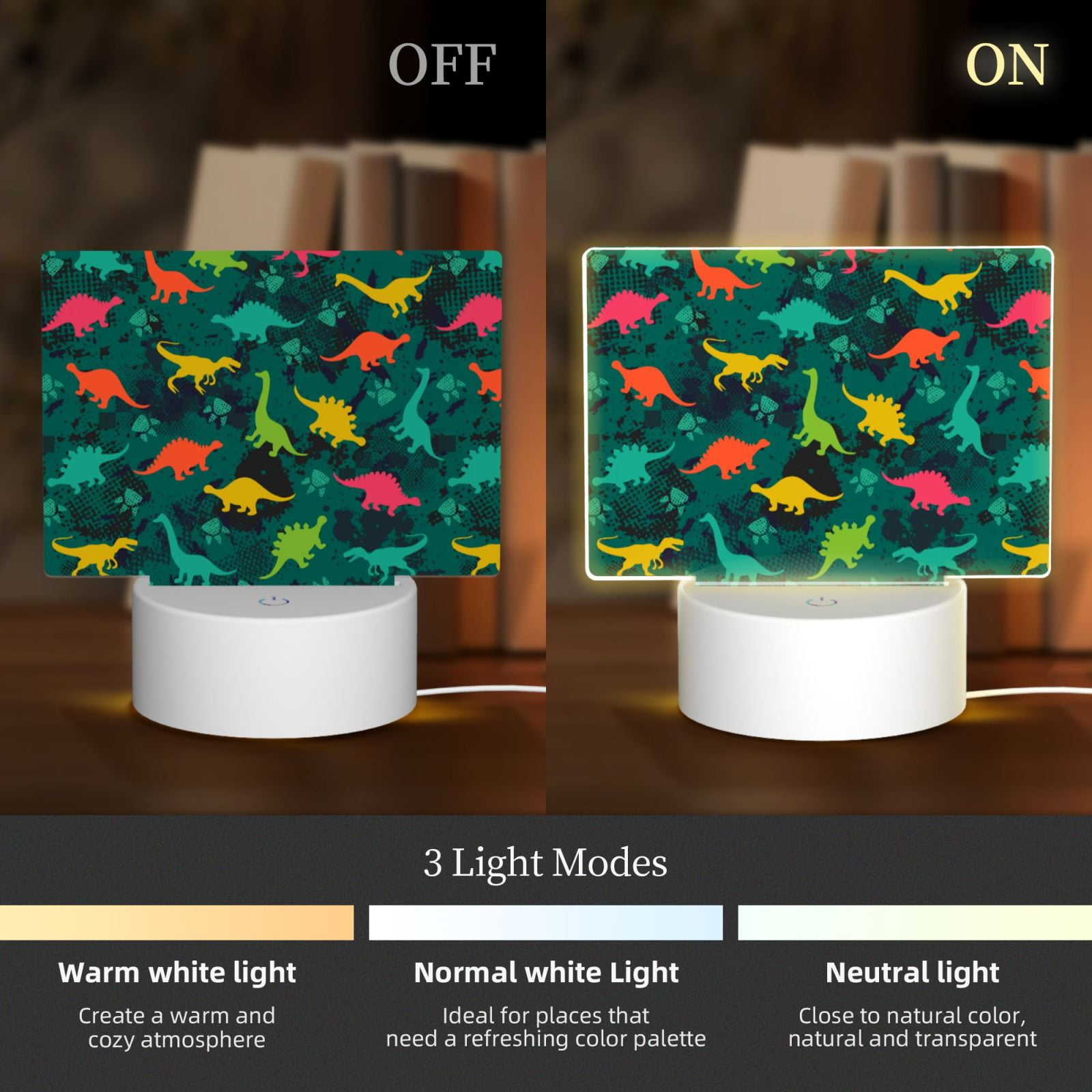 Kdxio Colorful Dinosaurs Rectangular Acrylic Night Light Acrylic Sleep Night Light Friend Gifts for Birthday Gifts for Women Teens Boys Girls