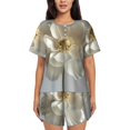 thumbnail image 1 of Balery Elegant Ivory Flower Conjunto de Pijama para Mujer con Estampado, Dos Piezas de Manga Corta y Shorts, Ropa de Dormir Suave con Cuello Redondo y Bolsillos-X-Large, 1 of 6