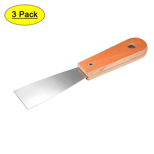 Raspador de pintura de masilla con punta ancha flexible de acero Cr-V de 1.5" y mango de madera 3 Pack