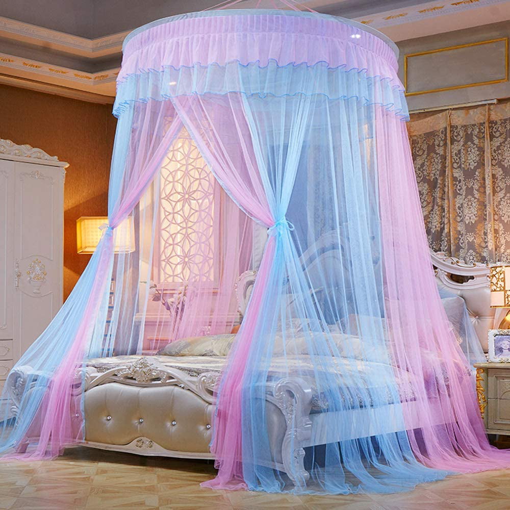 Mengersi Bed Canopy for Girls with Stars String Lights,Decor Bed Drapes-Double Layer Mesh Dreamy Bed Netting Use to Cover The Baby Crib Pink Kid Bed Single to King Size Beds-Extra Large