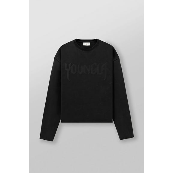 YOUNGLA Men's Letter Printed Vintage Loose Crew Neck Sweatshirt Long Sleeve Tee