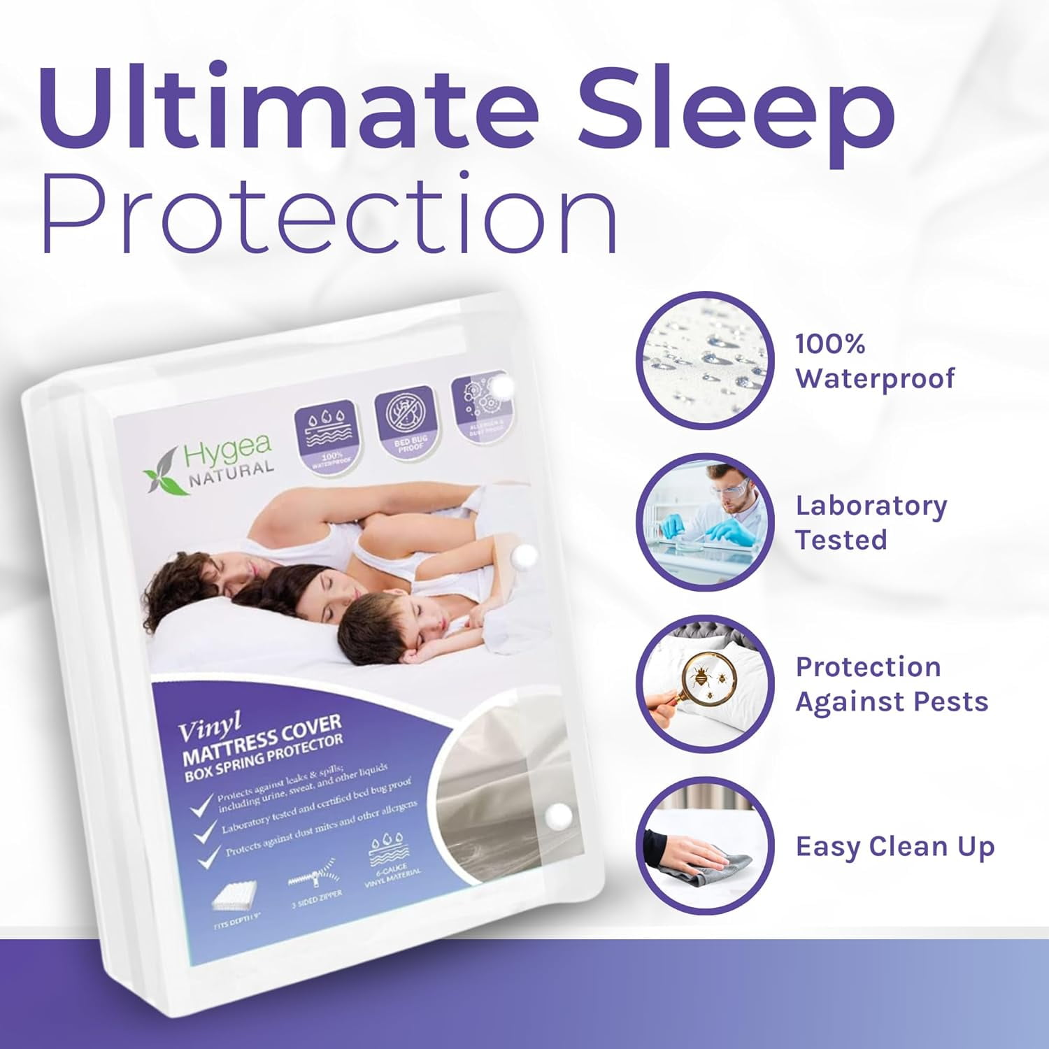 Hygea Natural Mattress Cover 6 Gauge Waterproof Mattress Protector Durable Vinyl Box Spring Cover, XL Twin