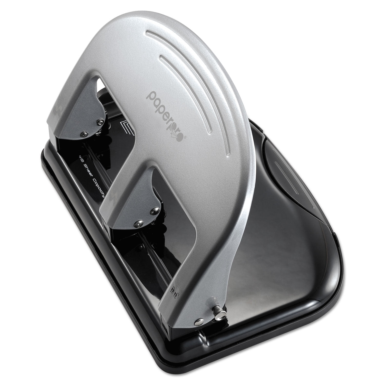 Stanley Bostitch Ez Squeeze Two-Hole Metal Punch, 20-Sheet Capacity, Black/Silver