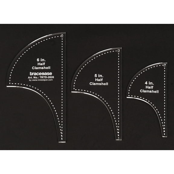 Traceease 3 Pcs Half Shell Quilting/ Applique Template 4"/5"/6" inches DIY Sewing Quilt Patchwork Templates for Quilting-- 1/8" Thick Template