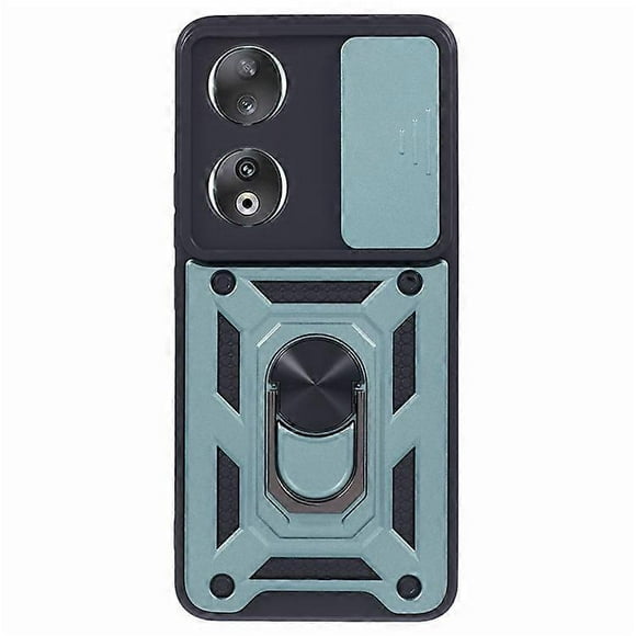 Compatible For Honor 90 Anti-Scratch Slide Lens Protection Phone Case PC+TPU Kickstand Phone Cover Green