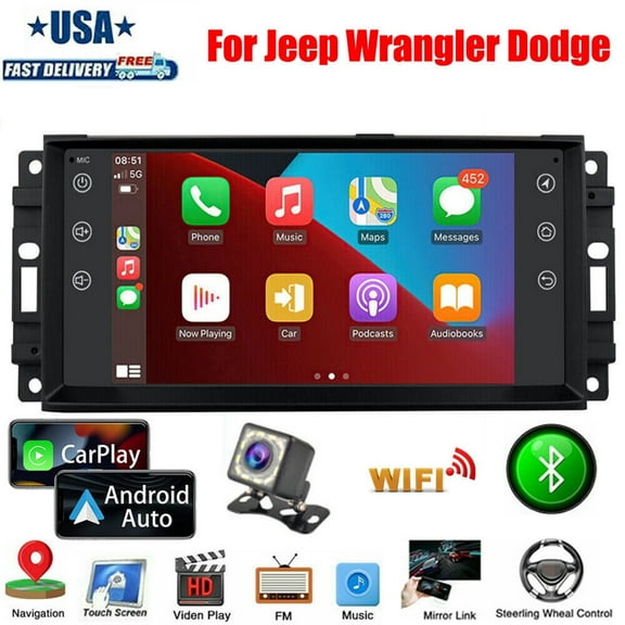 Zcargel Car Stereo for Jeep Wrangler Stereo Chrysler Dodge with Wireless Apple Carplay Bluetooth 7 Inch Touch Screen Car Radio with WiFi GPS Navigation FM Backup Camera Android 13