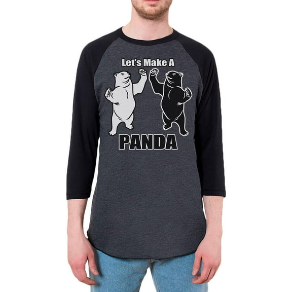 Let's Make a Panda Funny Mens Raglan T Shirt Heather Black-Black SM
