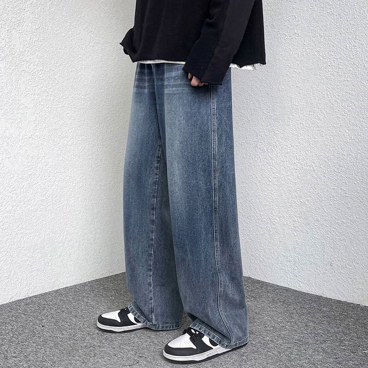 New Men's Wide Leg Jeans Baggy Fashion Oversized Elastic