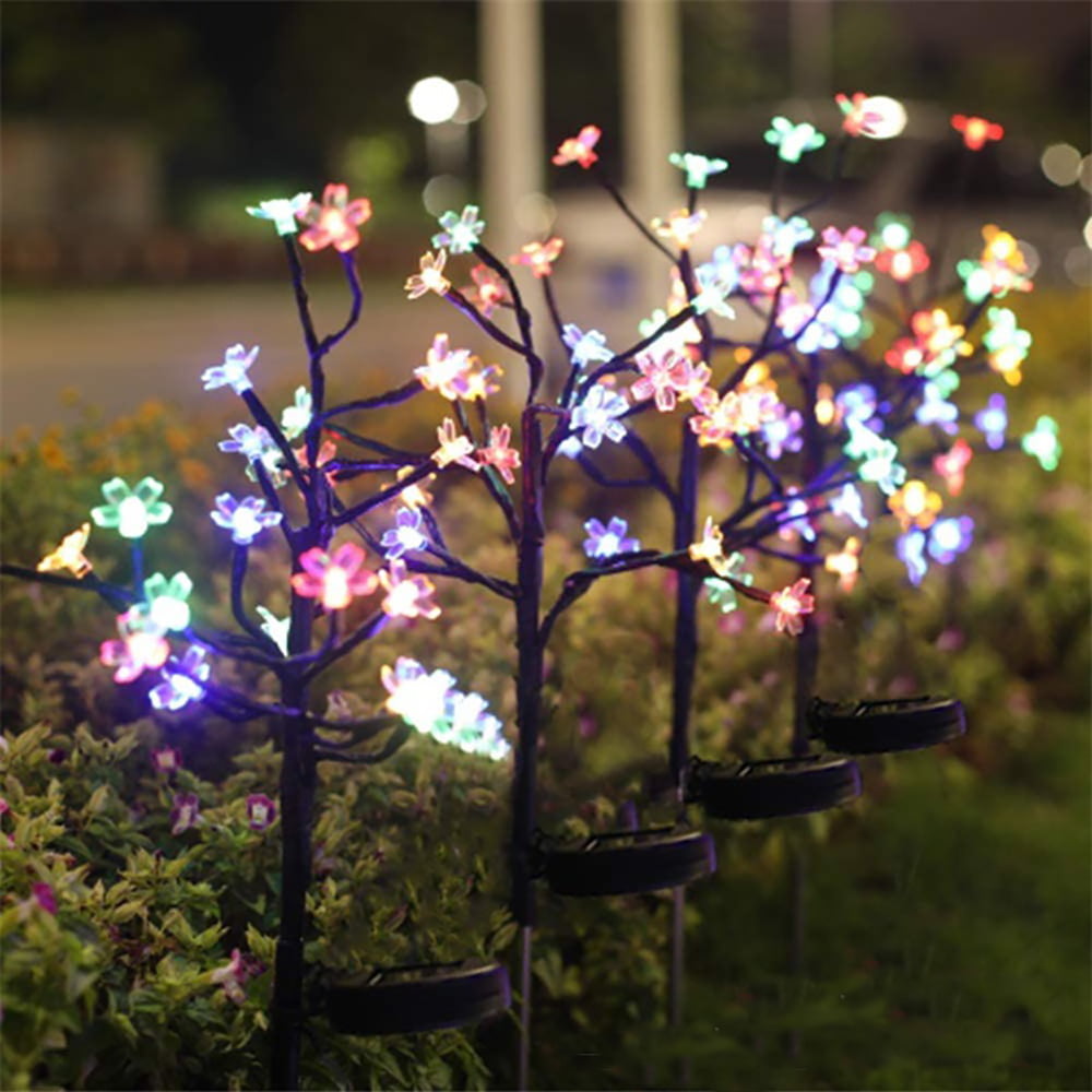 Solar Yard Garden Stake Lights 2 Cherry Blossom Flower Multi-Color Changing 20 L 