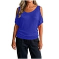 thumbnail image 2 of OGLCCG Women Cold Shoulder Tops Summer Short Sleeve Scoop Neck Tee Shirt Casual Loose Fitting Solid Color Tunic Top, 2 of 8