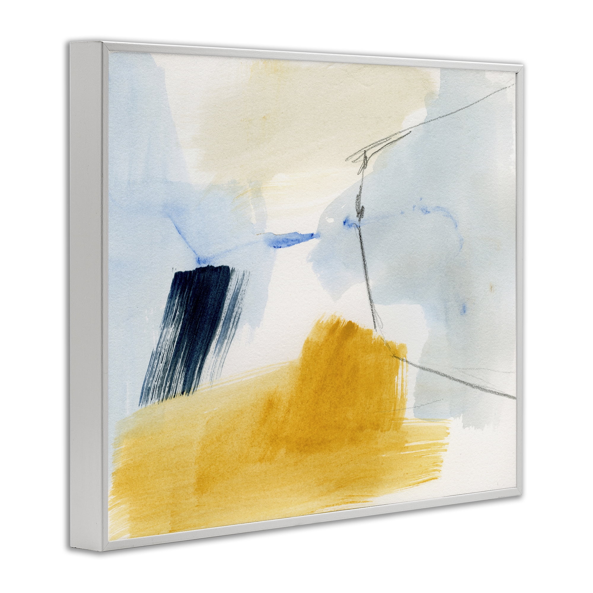 Stupell Industries Abstract Paint Yellow Accent Abstract Painting White Framed Art Print Wall Art, 30 x 24