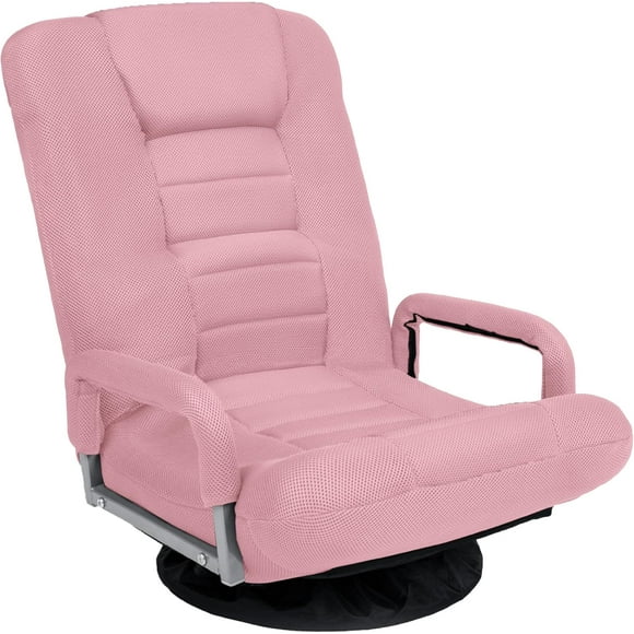 Songqin Swivel Gaming Chair 360 Degree Multipurpose Floor Chair Rocker for TV, Reading, Playing Video Games w/Lumbar Support, Armrest Handles, Adjustable Foldable Backrest - Pink