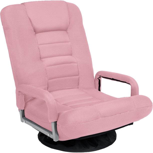Songqin Swivel Gaming Chair 360 Degree Multipurpose Floor Chair Rocker for TV, Reading, Playing Video Games w/Lumbar Support, Armrest Handles, Adjustable Foldable Backrest - Pink
