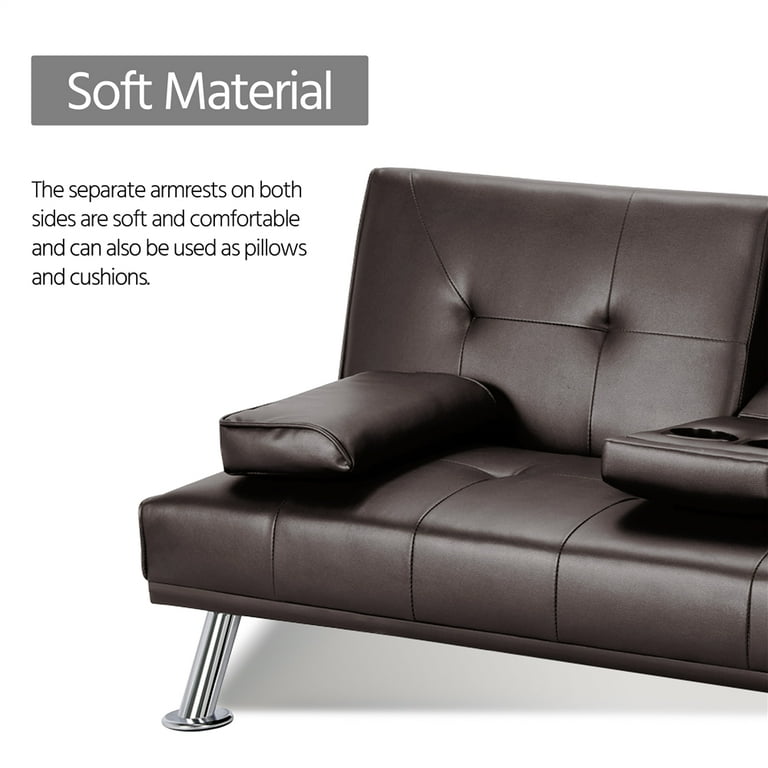 Easyfashion LuxuryGoods Modern Faux Leather Futon with Cupholders