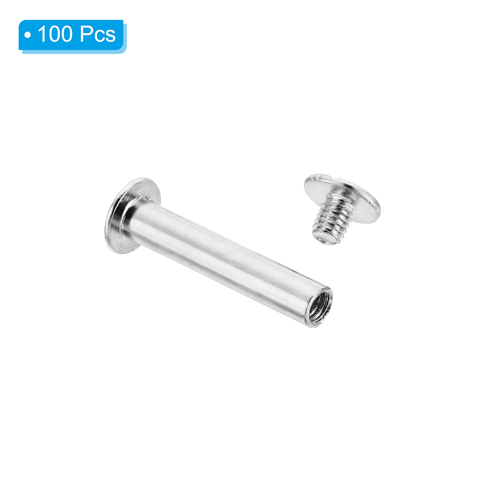M5x25mm Chicago Screws, 100 Sets Brass Chicago Screw Phillips Binding Post Rivets for Leather Belt Scrapbook, Silvery
