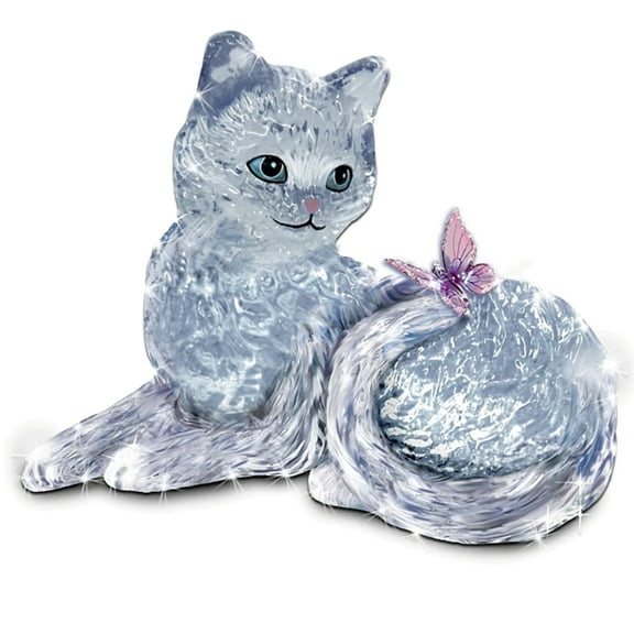 The Bradford Exchange Smitten Kitten Crystal Figurine with Art Glass Butterfly