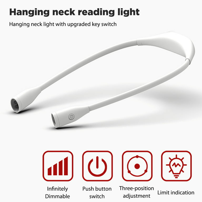 LED Neck Reading Light Rechargeable for Books in Bed Stepless