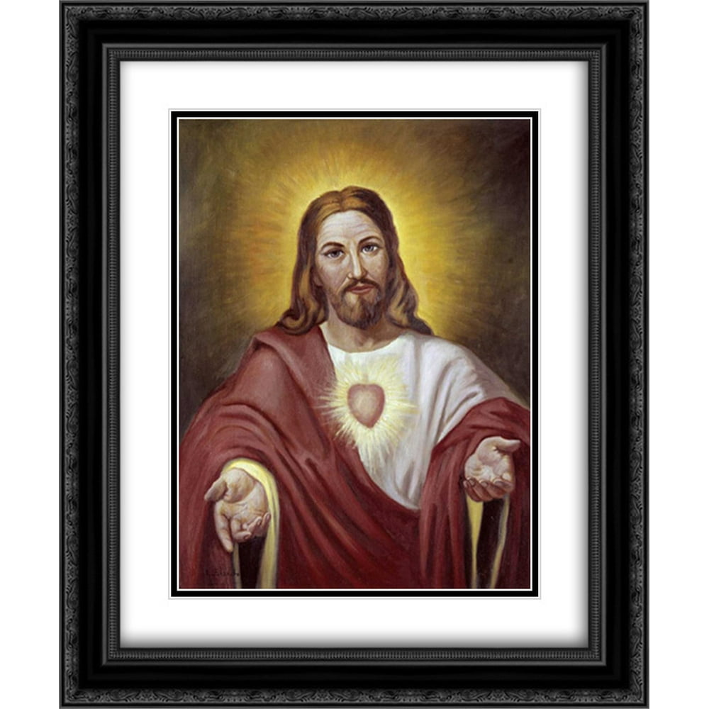 Sacred Heart of Jesus 2x Matted 20x24 Black Ornate Framed