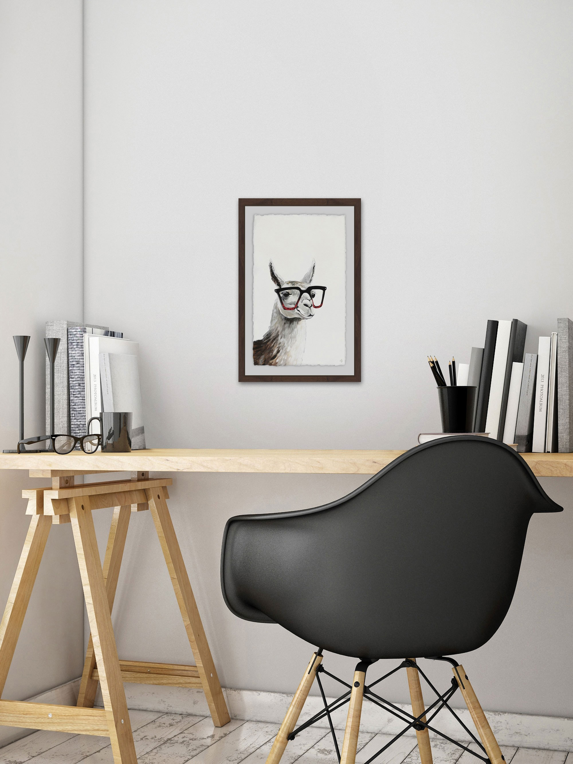 Smart Llama Ii Framed Painting Art Print, 12.00" x 1.50"
