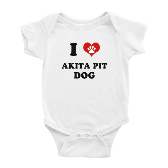 I Heart Akita Pit Dog Funny Cute Baby Bodysuit Romper (White, 18-24 Months)