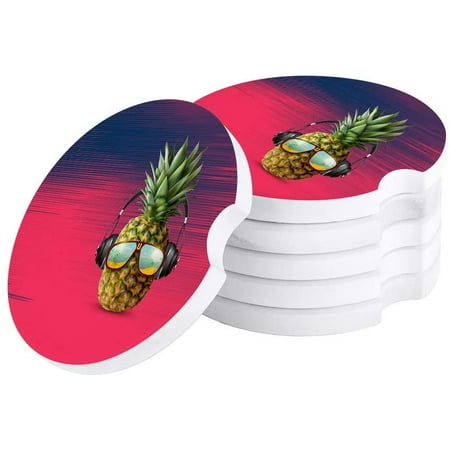 

ZHANZZK Yellow Pineapple with Glasses Set of 4 Car Coaster for Drinks Absorbent Ceramic Stone Coasters Cup Mat with Cork Base for Home Kitchen Room Coffee Table Bar Decor