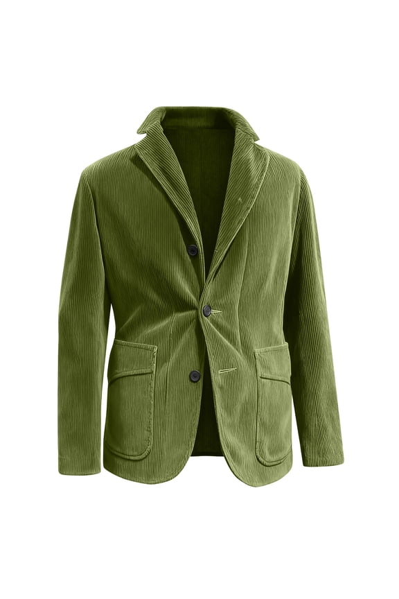 Men's Solid Color Corduroy Warm Pocket Casual Suit Jacket Cardigan, Green, XL