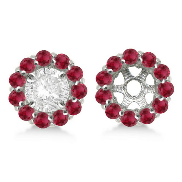 Boucles d'Oreilles Rondes en Rubis pour Clous de 6mm en Or Blanc 14 Ct (1,20 Ct)