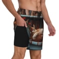 thumbnail image 2 of Naloa Cat Asleep Among Flowers Print Men Swim Trunks with Compression Liner ,Board Shorts,Men's Swim Shorts with Drawstring and Elastic Waistband-Small, 2 of 6
