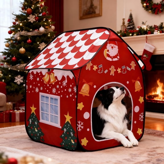 Foldable Indoor Dog House with Christmas Design, Portable Pet Shelter for Dogs, Ideal for Living Room & Bedroom Holiday Decor