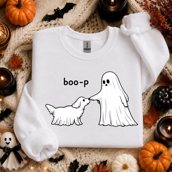 Cute Ghost Dog Sweatshirt, Boo-P Halloween Crewneck, Funny Dog Lover Shirt, Spooky Season Pullover, Pet Owner Halloween Gift
