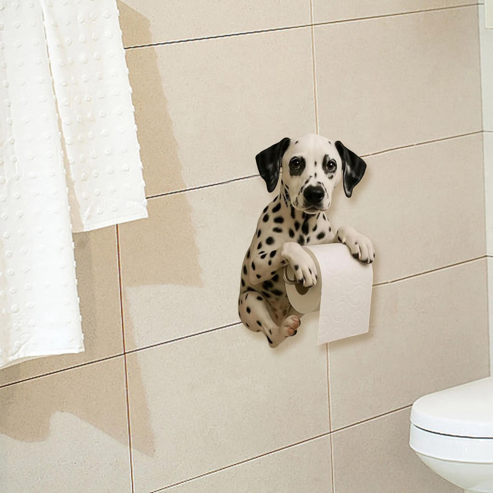 Dog Toilet Roll Holder, Cute Animal Toilet Paper Holder Wall Mounted, Resin Novelty Dogs Standing Tissue Storage Rack, Animal Statue Paper Storage Dispenser for Home Decor (Dalmatian)