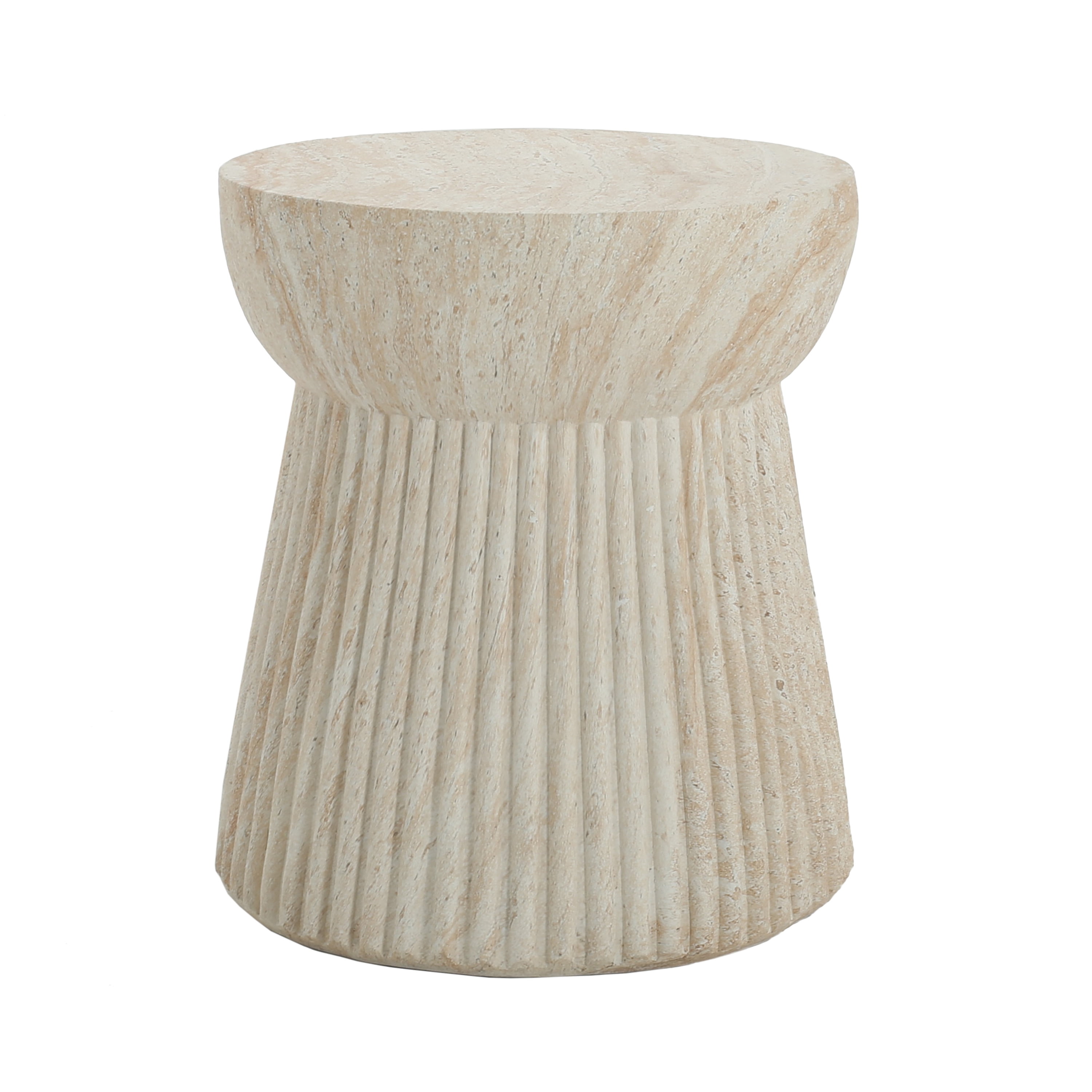 Euroco 16.75"H Outdoor Travertine Concrete Side Table,Round End Table for Patio,Garden, Living Room,Beige