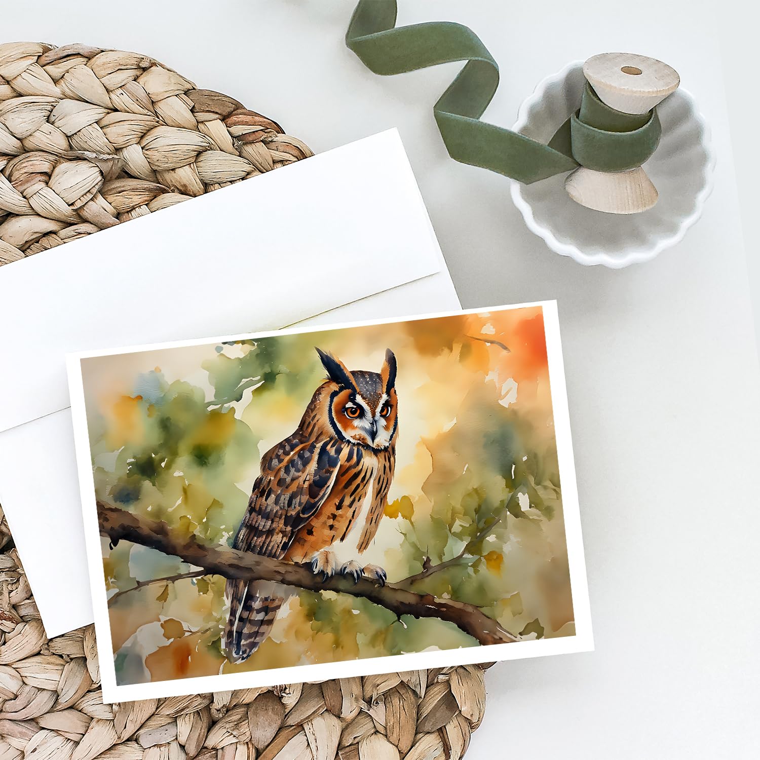 Long-Eared Owl Greeting Cards Pack of 8 7 in x 5 in