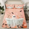 thumbnail image 2 of Manfei Halloween Ghost Twin Sheet Sets, Rustic Groovy Floral Twin Fitted Sheet, Teens Boys Girls Kids Flat Sheet, Microfiber Bedroom Decor, 3 Pieces, 2 of 7