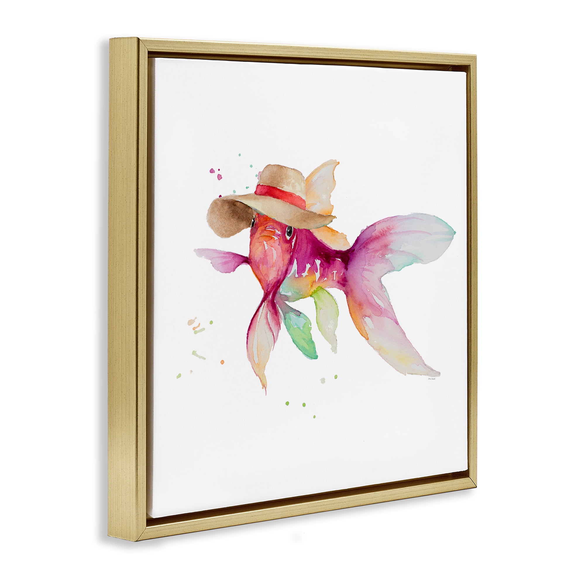 Stupell Industries Beach Fish Watercolor Novelty Painting Gold Floater Framed Canvas Art Print Wall Art, 25 x 25