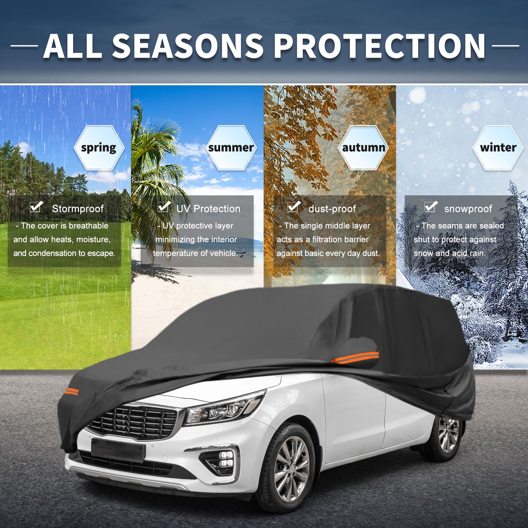 Unique Bargains Aluminum Full Car Cover Black for Kia Carnival 206.69"x79.13"x59.06"