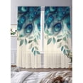 thumbnail image 4 of Teal Turquoise Semi Sheer Curtains 108 Inch Length 2 Panels Set, Peacock Feathers Aesthetics Eucalyptus Sheer Kitchen Curtain Privacy Voile Window Curtain for Living Room Bedroom Rod Pocket Drapes, 4 of 7