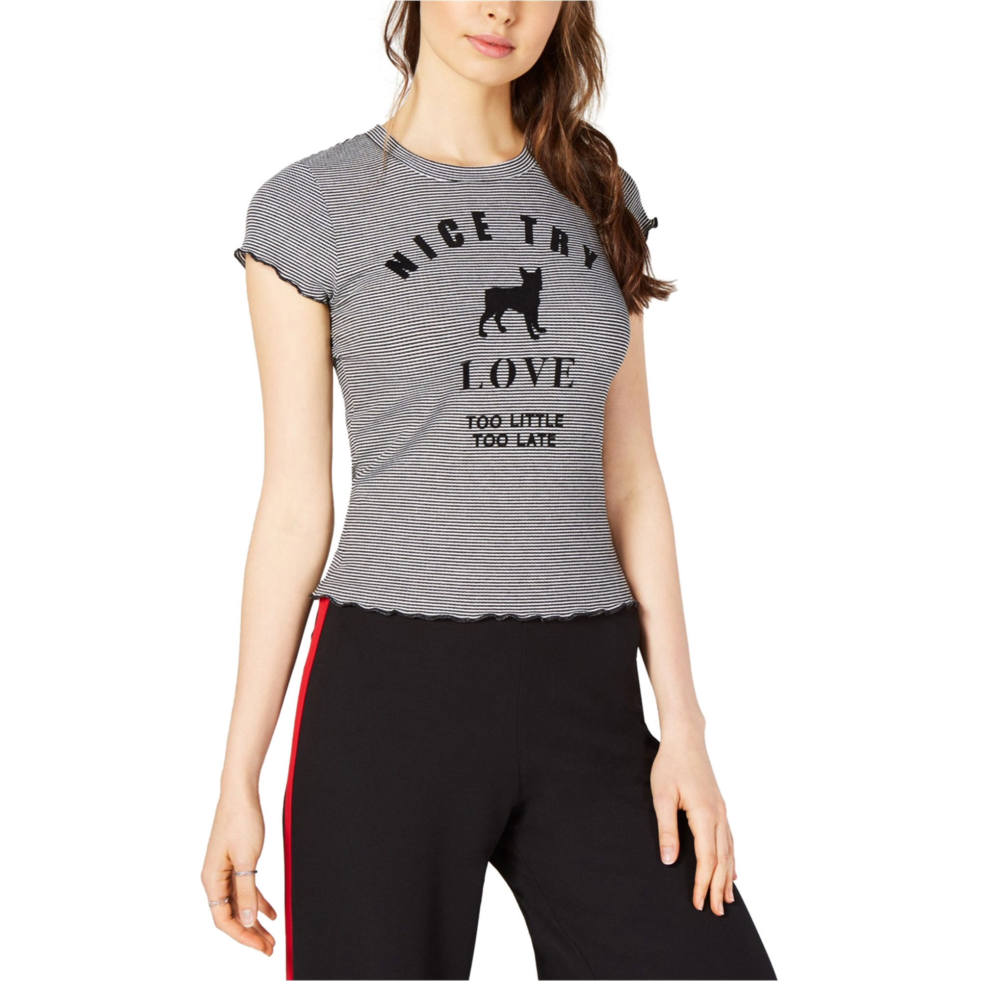 Project 28 Womens Nice Try Love Cat Graphic T-Shirt, Black, X-Large